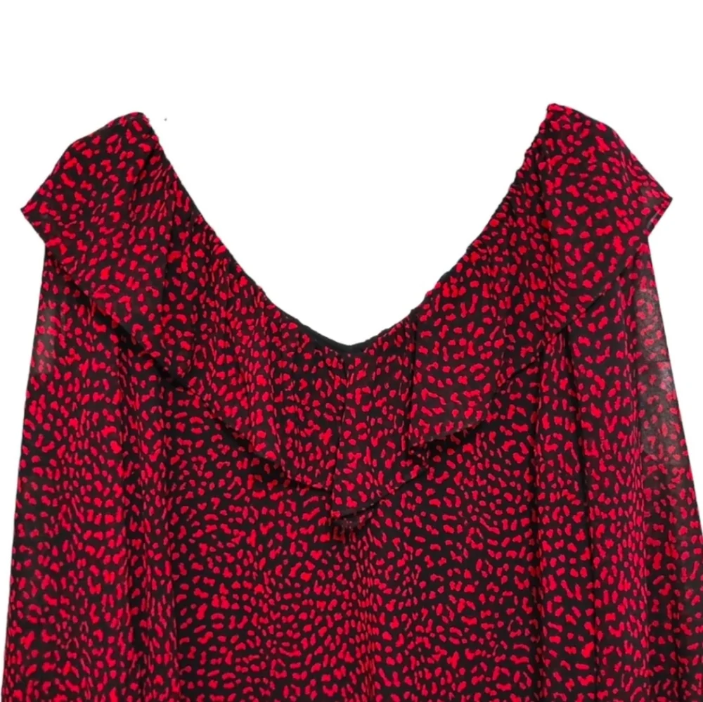Michael Kors Red Leopard Print Ruffle Sheer Sleeve Dress Women's Size Large L - Picture 6 of 12